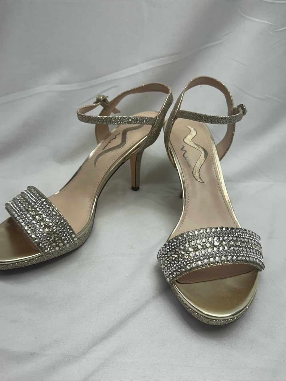Nina Gold and Silver Crystal Open-Toe Ankle-Strap Heels 8